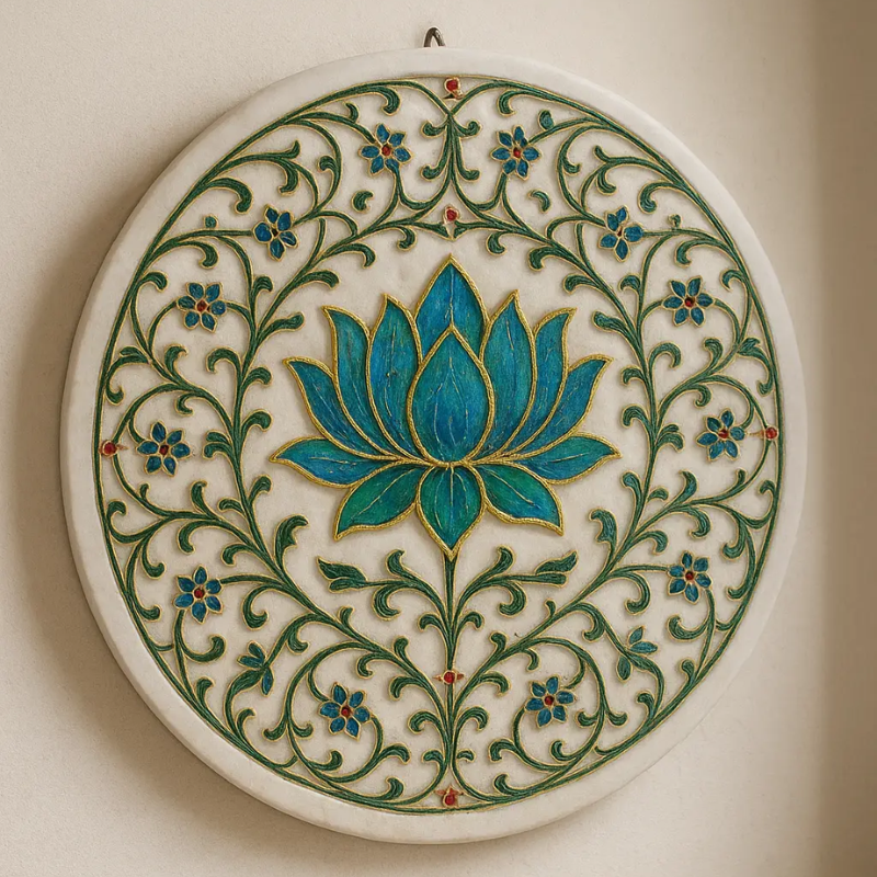 Handcrafted Floral Marble Wall Panel